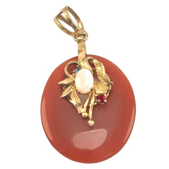 Carnelian Agate Pendant with Opal, Blue and Red Glass Stones - Picture 2 of 5